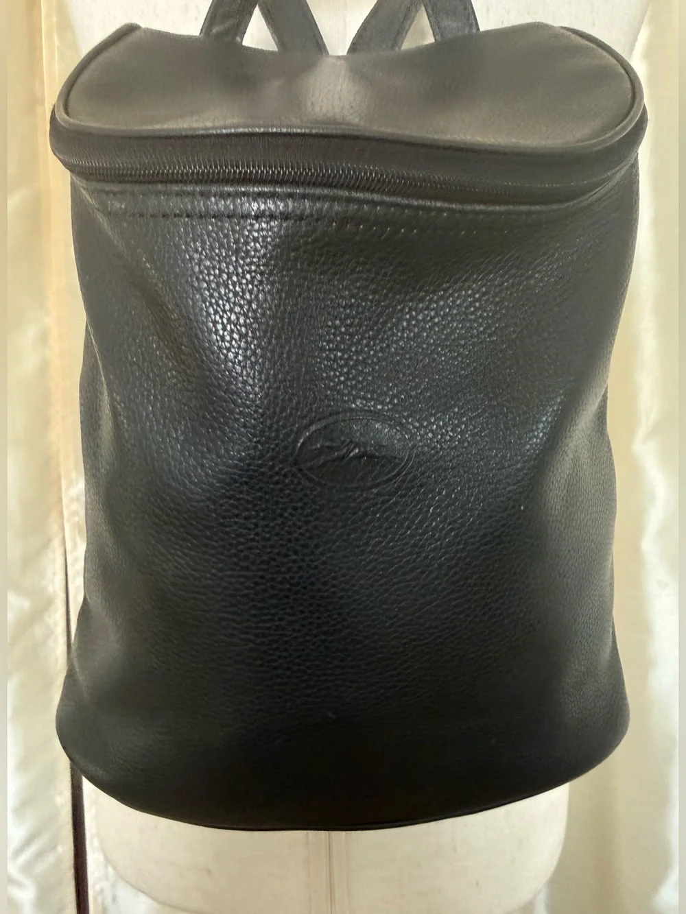 Longchamp  Vintage Black Leather Back Pack EUC